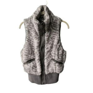 Faux Fur Animal Print Boho Festival Women's Zip Up Vest, M
